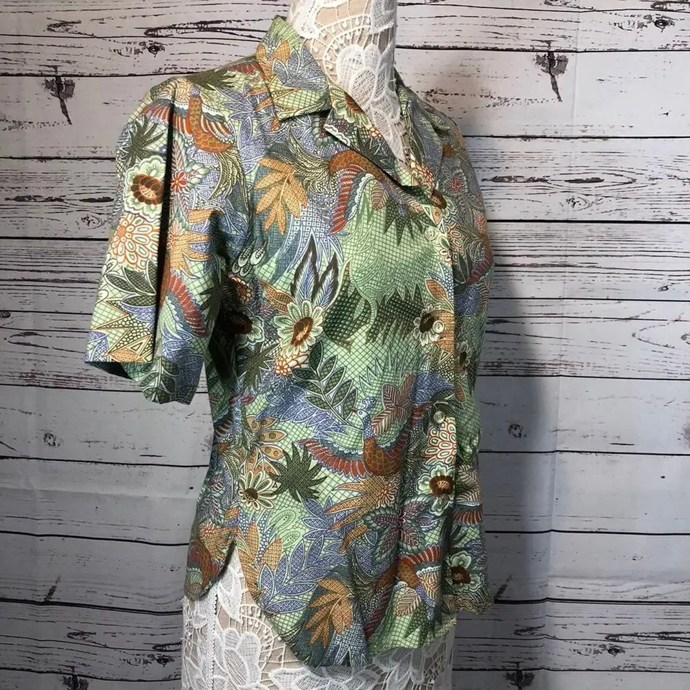Vintage AGILE tropical Blouse & midi skirt set in green both medium